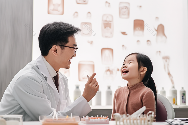 牙科诊的牙医正在给小女孩看牙,高清,摄影图,摄影图片,图片大全,摄影图免费下载